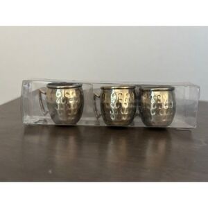 Set of 3 Mini Moscow Mule Mugs Hammered Brass Plated Stainless Steel 3‎ oz